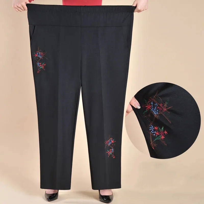

Брюки большого размера 7XL 8XL с вышивкой для мам свободные брюки для женщин среднего возраста на весну осень зиму брюки для бабушки женские 8XL