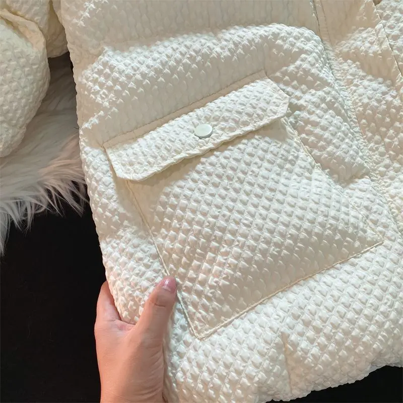 2022 Winter New Commute Women's Short Rhombus Cotton-Padded Coats Korean Style Loose Thick Stand Collar Bread Coat Winter Jacket