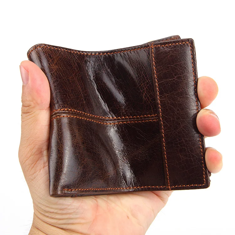 Men's Wallet Leather Short Oil Wax Cow Leather Multi Card Leisure Business Purse for Men