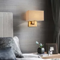 Modern Fabric Wall Sconce Lamp Creative Simple Bedroom Bedside Wall Light Rectangle White/Beige Linen Shade Metal Base