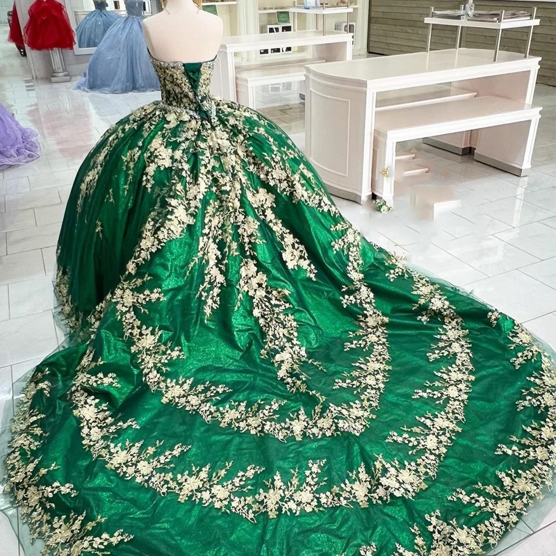 

ANGELSBRIDEP Quinceanera Dress Plus Size 3D Flowers Appliques Lace Up Green Beading Tassel Sweet 15 Vestidos De XV Años Custom