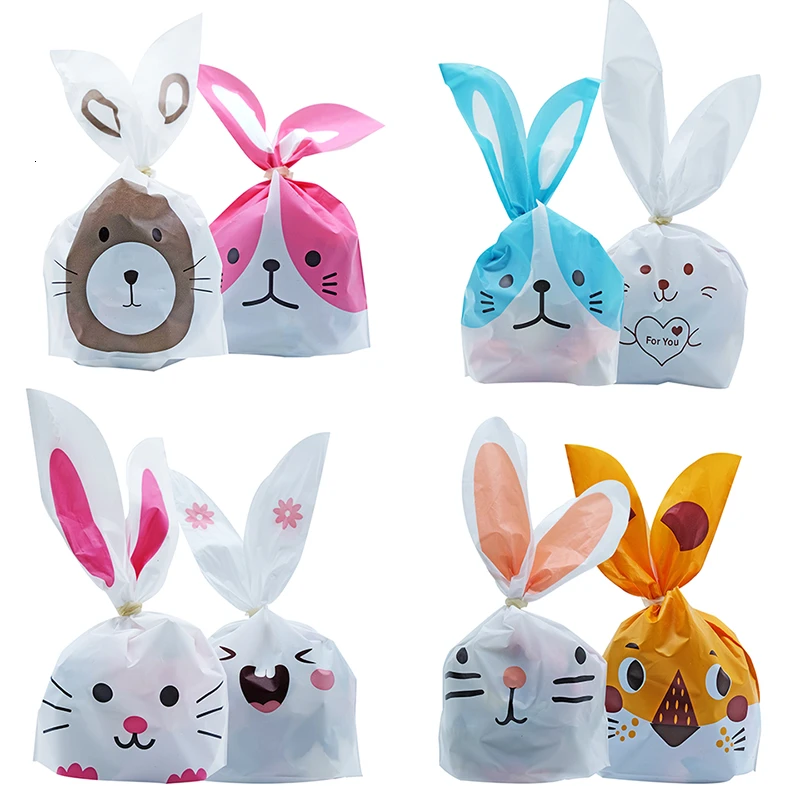 

10/50pcs Cute Rabbit Ear Bags Cookie Plastic Bags&Candy Gift Bags For Biscuits Snack Baking Package And Event Party Supplies