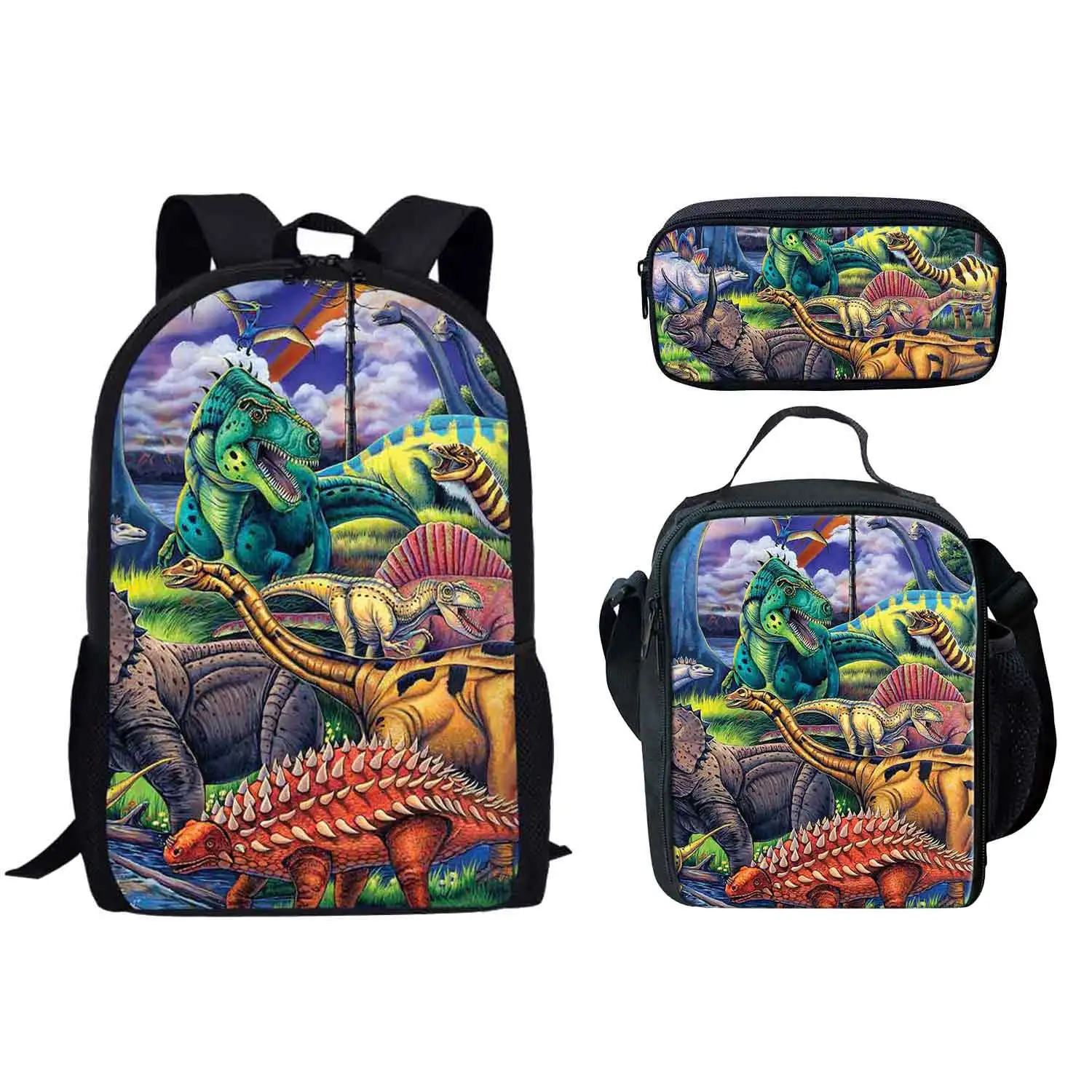 

Dinosaur World Pattern Boys School Bags Set Customized Mochilas Escolares 3pcs Pencil Lunch Kids Travel Satchel Free Shipping