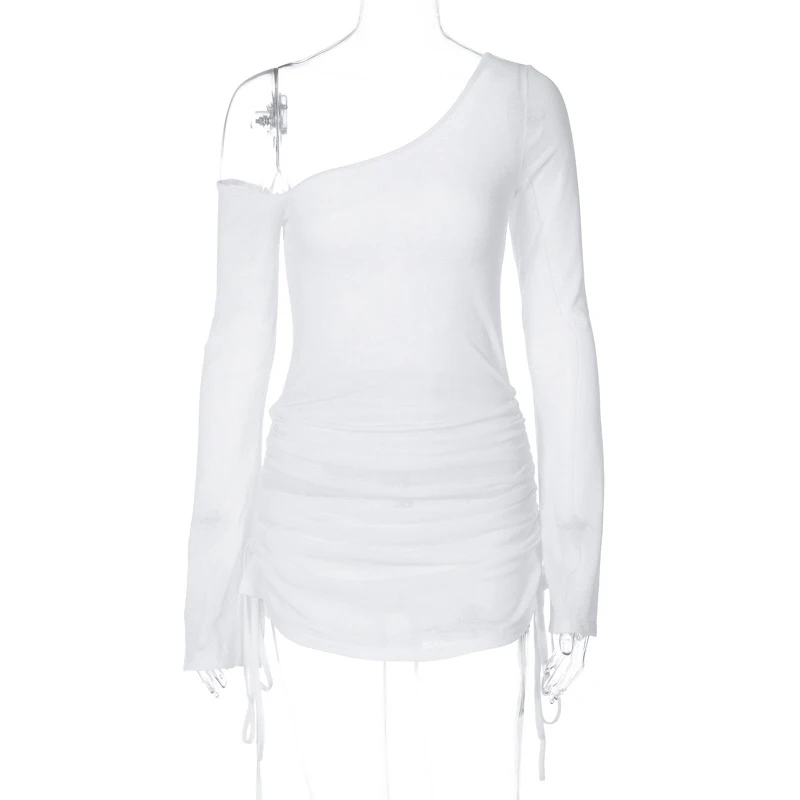 Женское Прозрачное платье с открытыми плечами мини-платье рюшами и длинным