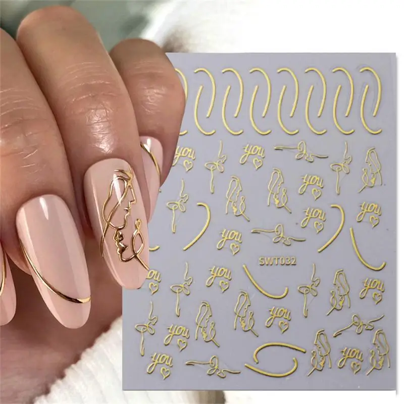 

Rose Gold Christmas Nail Art Stickers Metallic Elk Snowflake Cookie Man Stars Geometric Lines Winter Xmas New Year Decoration