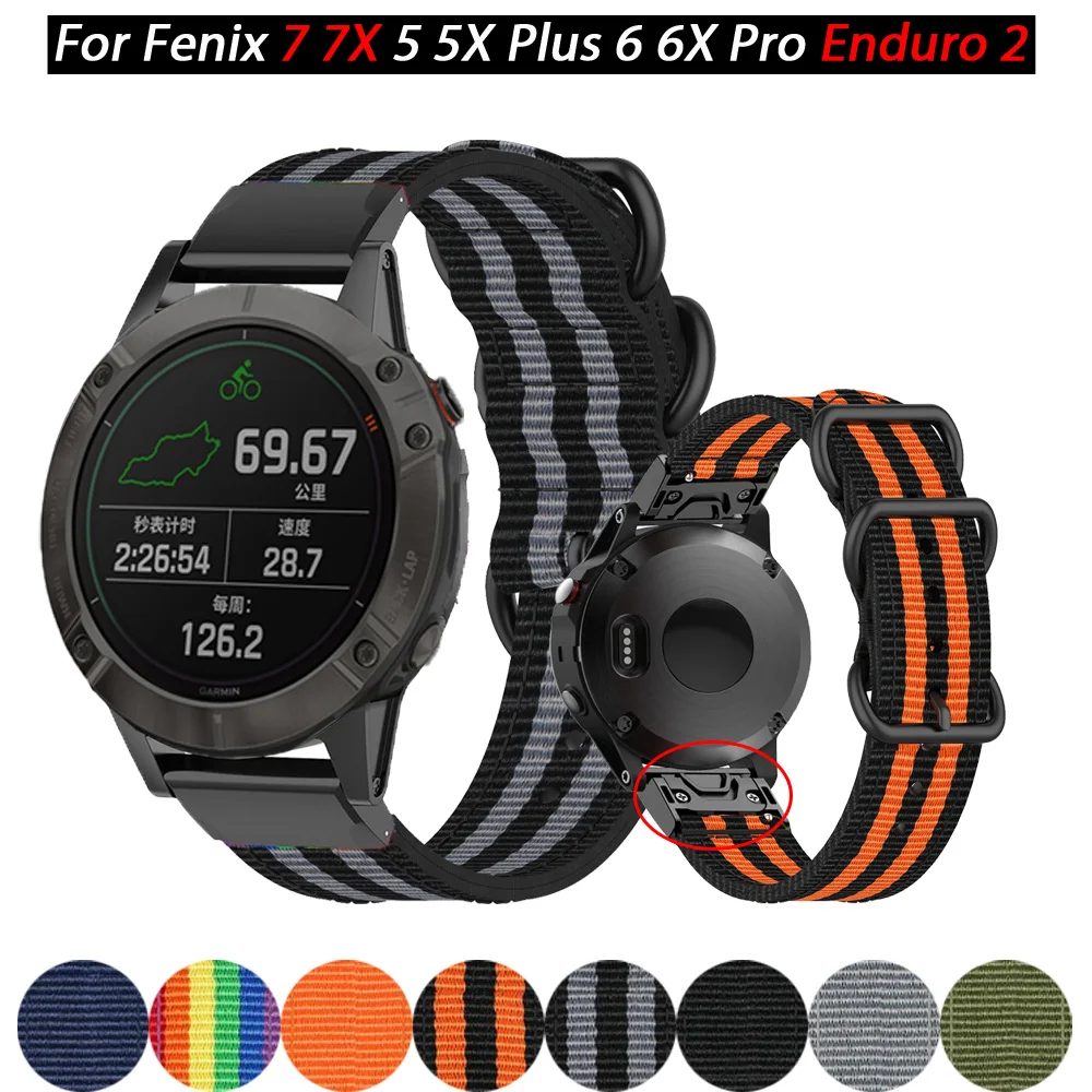 

26 22mm Quickfit Watchband For Garmin Fenix 7 7X 6 6X Pro 5 5X Plus 3HR 935 Enduro 2 Nylon Easyfit Wrist Strap Smartwatch Correa