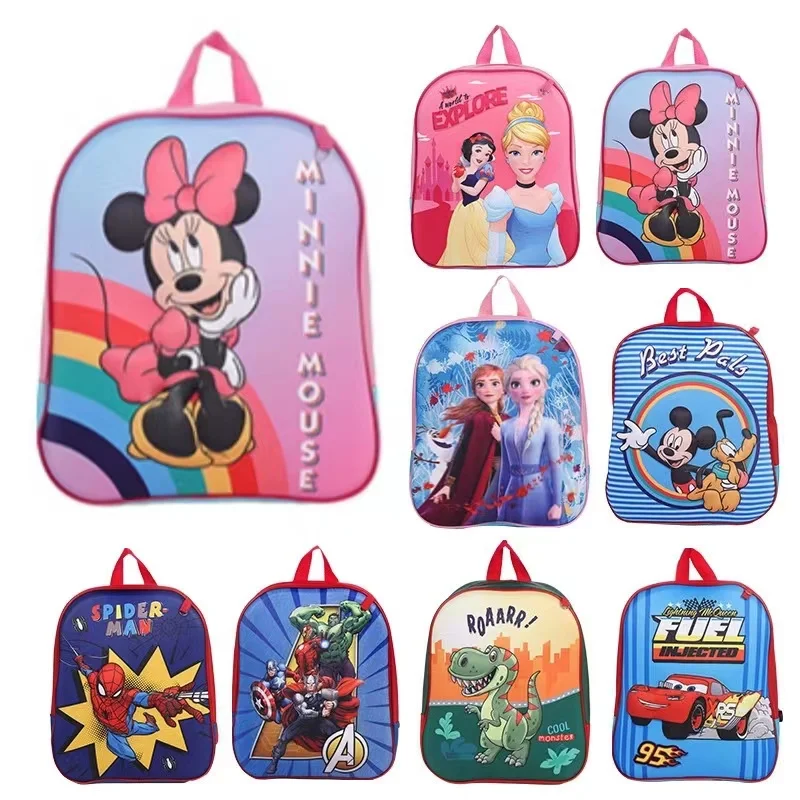 Hot Sale 3D Mickey Minnie Mouse Cartoon Pattern Primary School Backpack Spiderman Print Shoulder Backpack 3-7y Boy Girls Bags