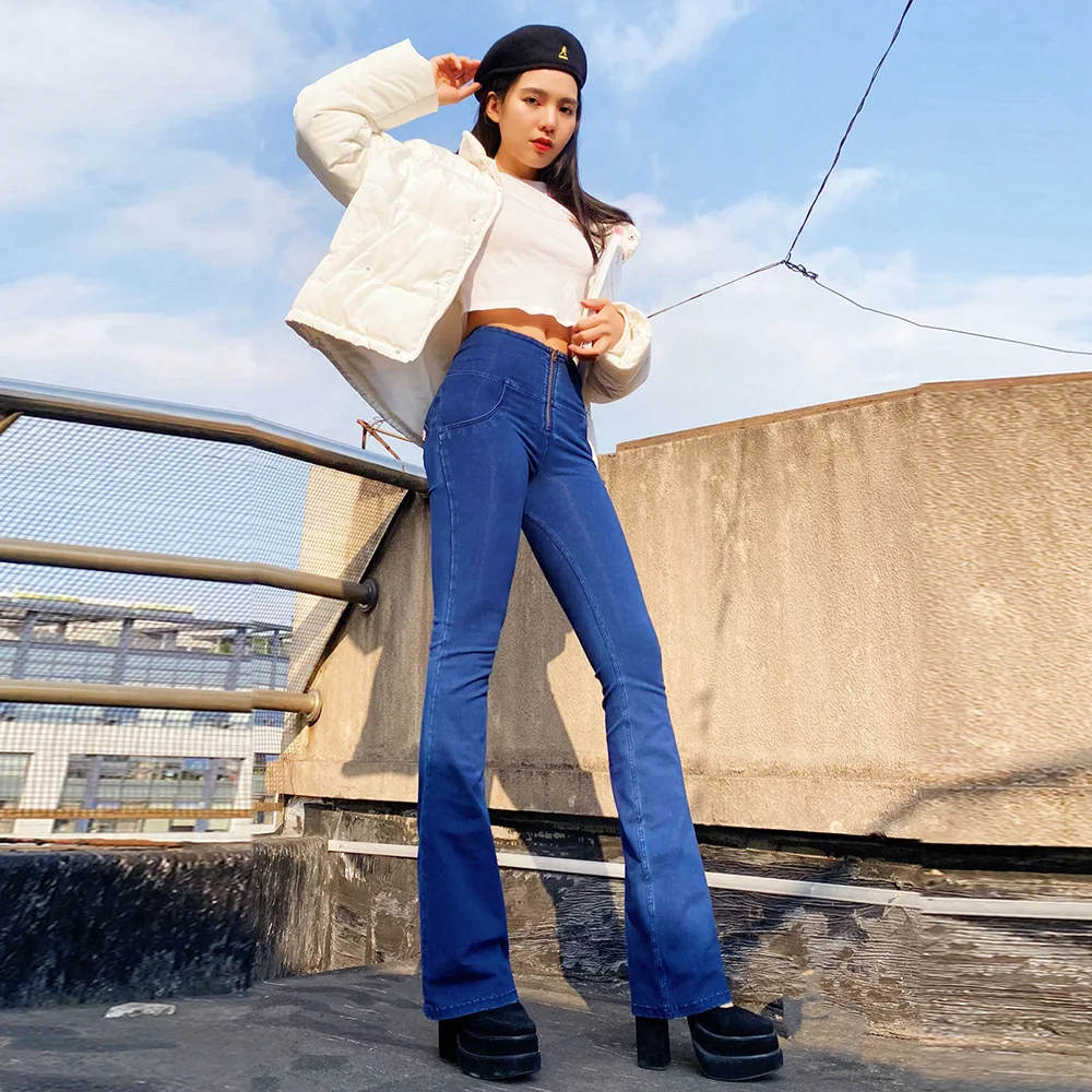 2022 Spring and Autumn New Trousers High Waist Straight Peach Jeans Women's High Elasticity Thin Wide Leg Pants Women's Clothing