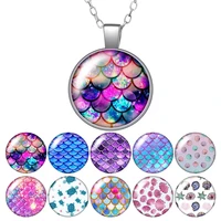 beauty colorful fish scales glitter photo silver colorbronze pendant necklace 25mm glass cabochon woman man jewelry gift 50cm