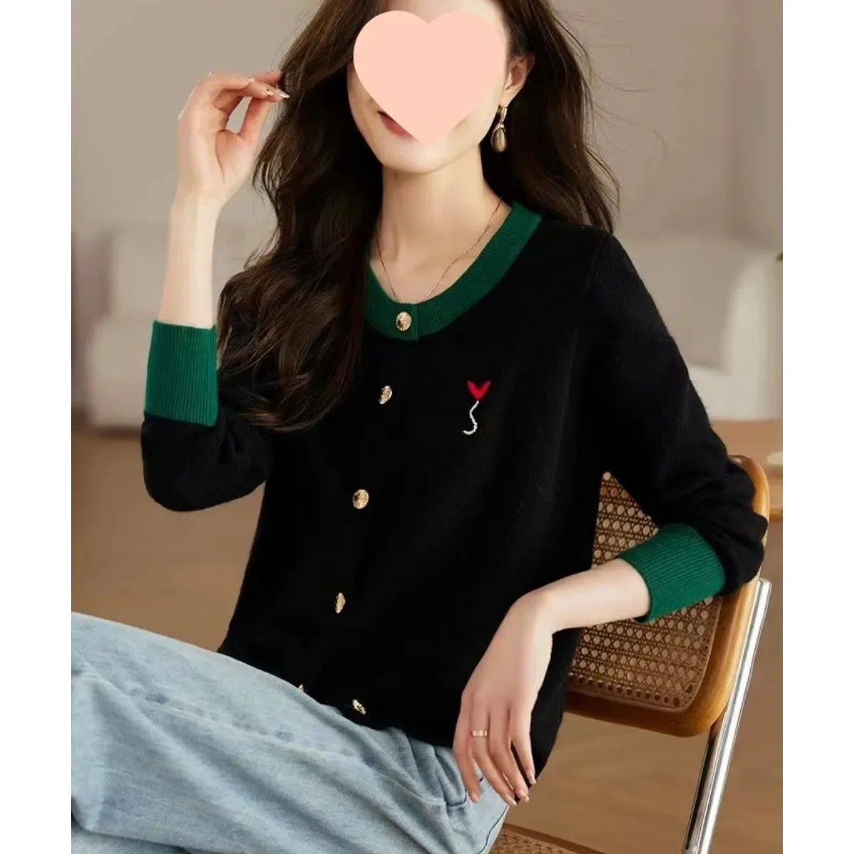 Винтажный вязаный свитер с круглым вырезом кардиган женский элитный стильный