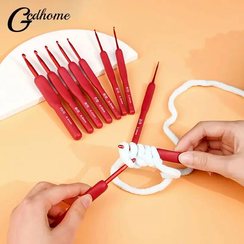 

Red Crochet Hooks Needle Silicone Handle Aluminum Crochet Needle DIY Knitting Needles For Sweater Weave Sewing Knitting Tool