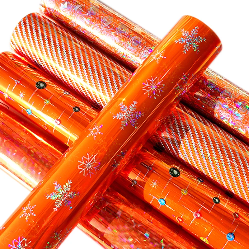 

Orange Printed PVC Vinyl Fabric Holographic Faux Leather Sheets for Shoes/Earrings/Handbags DIY Crafts 30x135cm Vinyl Fabric