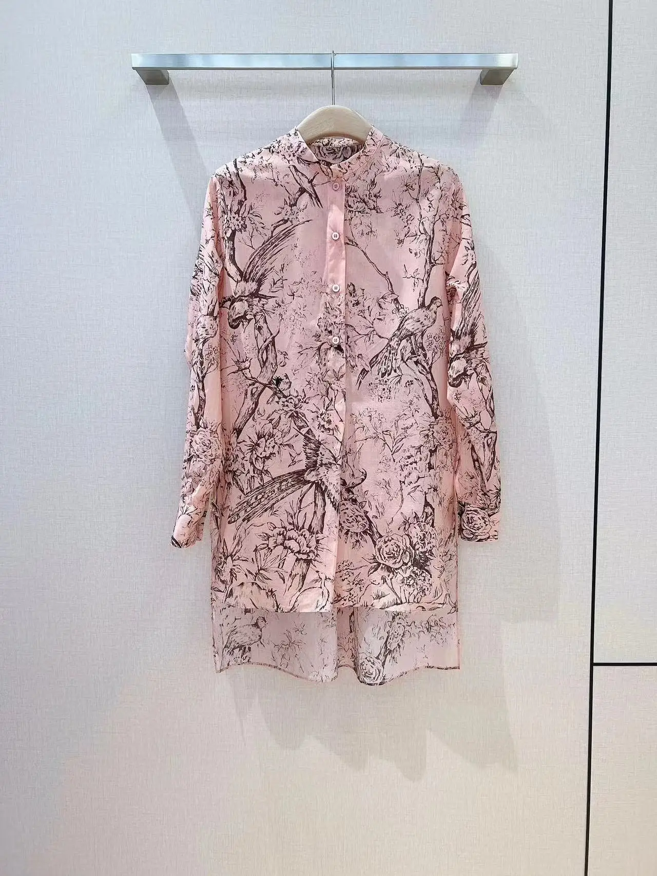 

Fashion Luxury Blouse 2023 Summer Spring New Design Women Runway Print High Quality Single Breasted Loose Cotton Long Blouse