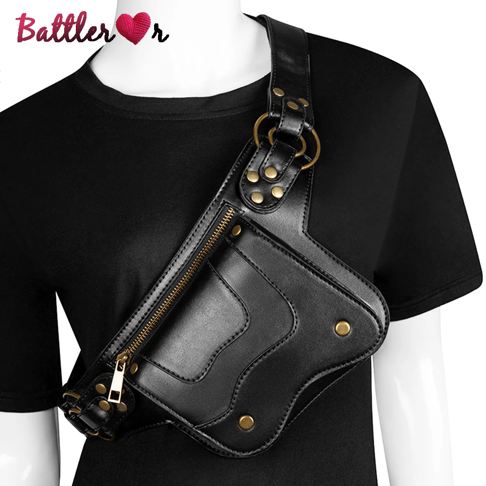 

Vintage Women Waist Bag Punk Rock Pack Large Capacity Fanny Leather Patchwork Phone Pouch Pocket Girl Adjustable Belt Bag Unisex