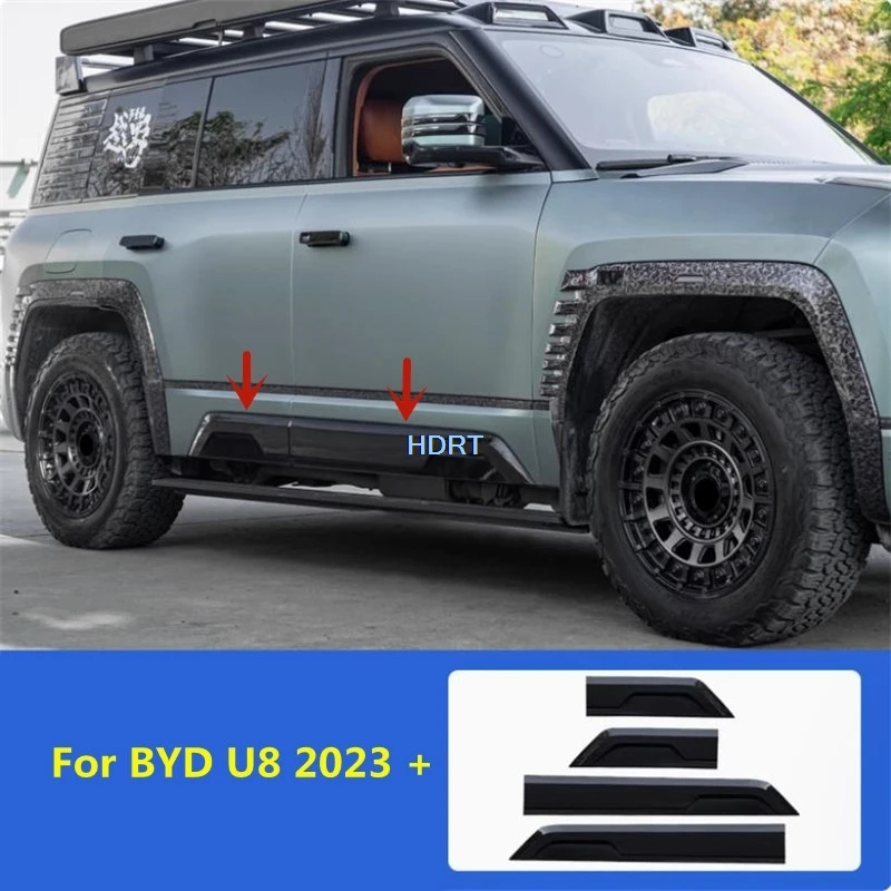 

Стайлинг автомобиля, юбка для боковой двери, край кузова, устойчивая к царапинам, защитная отделка, декоративные аксессуары, внешняя наклейка для BYD U8 2023 +