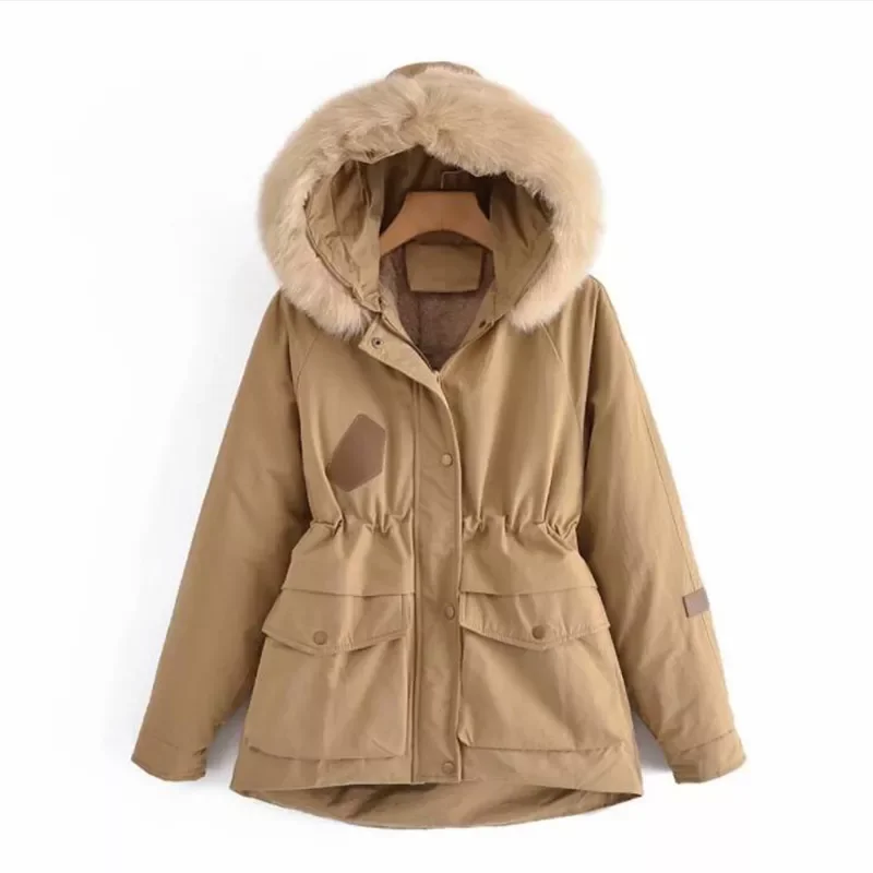 

Женская меховая парка на хлопковом наполнителе, с капюшоном