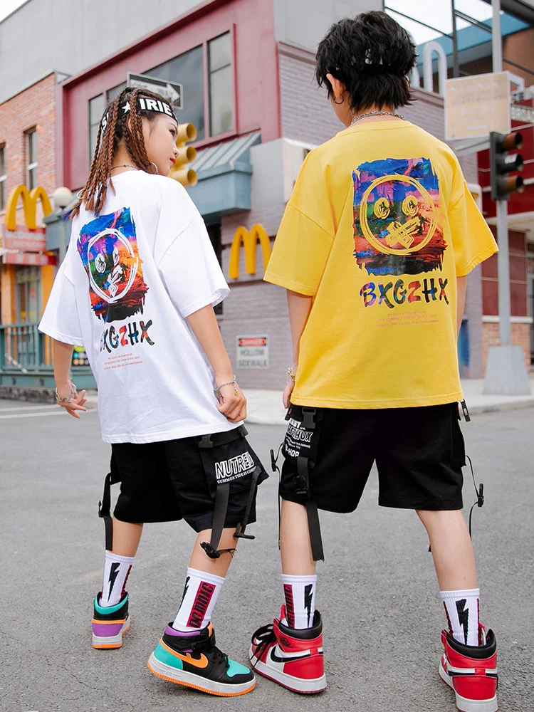 

Детский костюм в стиле хип-хоп, одежда, на детский день, для спортивных мероприятий в стиле хип-хоп для девочек, летняя одежда.