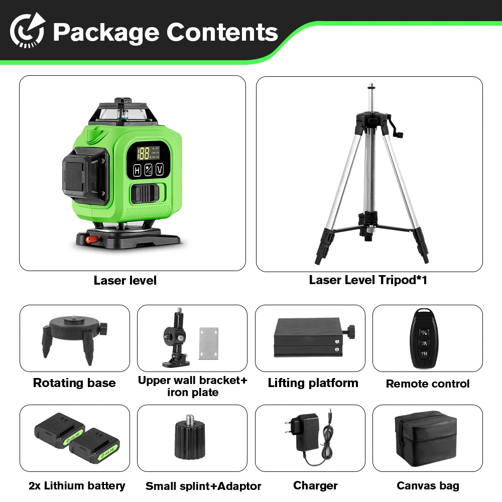 

HGLINE 16-линейный лазерный уровень Professional 4x360 ° Крестообразные горизонтальные вертикальные уровни Машина Приложение Дистанционное управление Лазерный уровень Инструмент