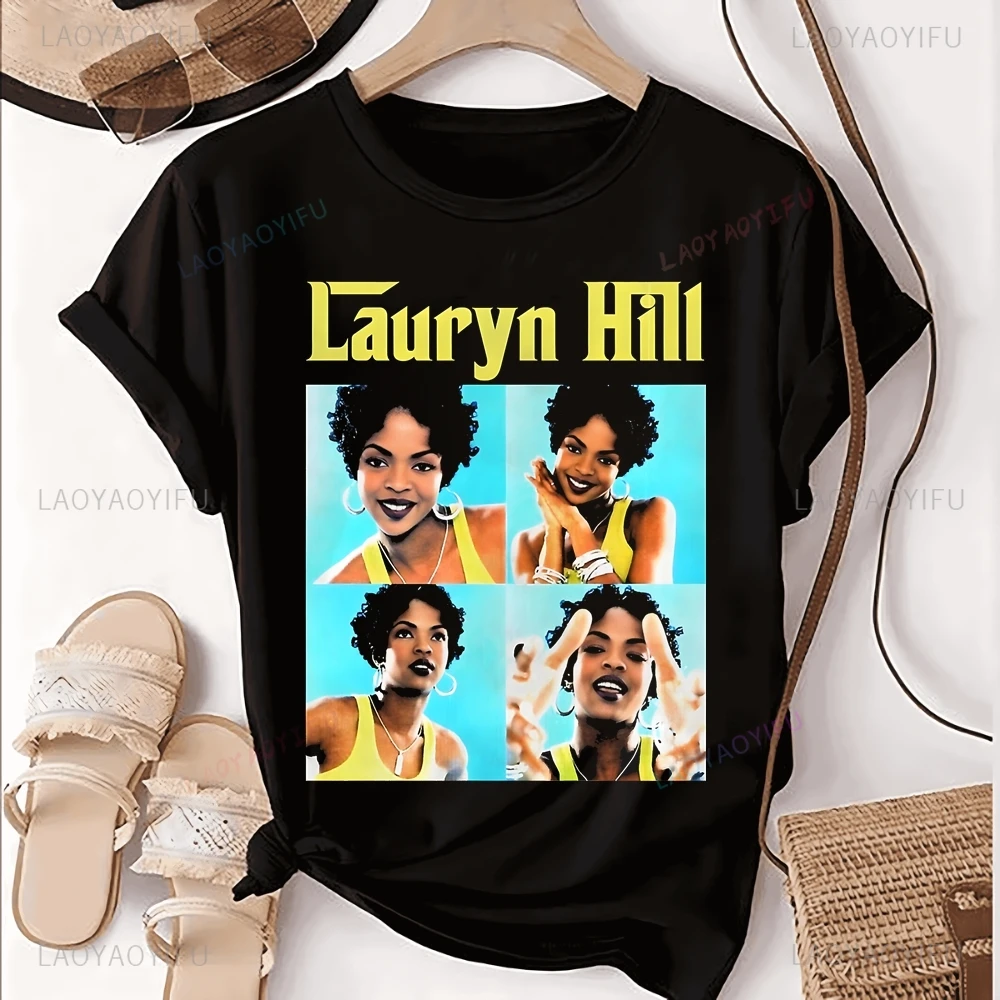 Футболка с принтом Lauryn Hill Singer Топ Trend Harajuku Рубашка унисекс короткими рукавами