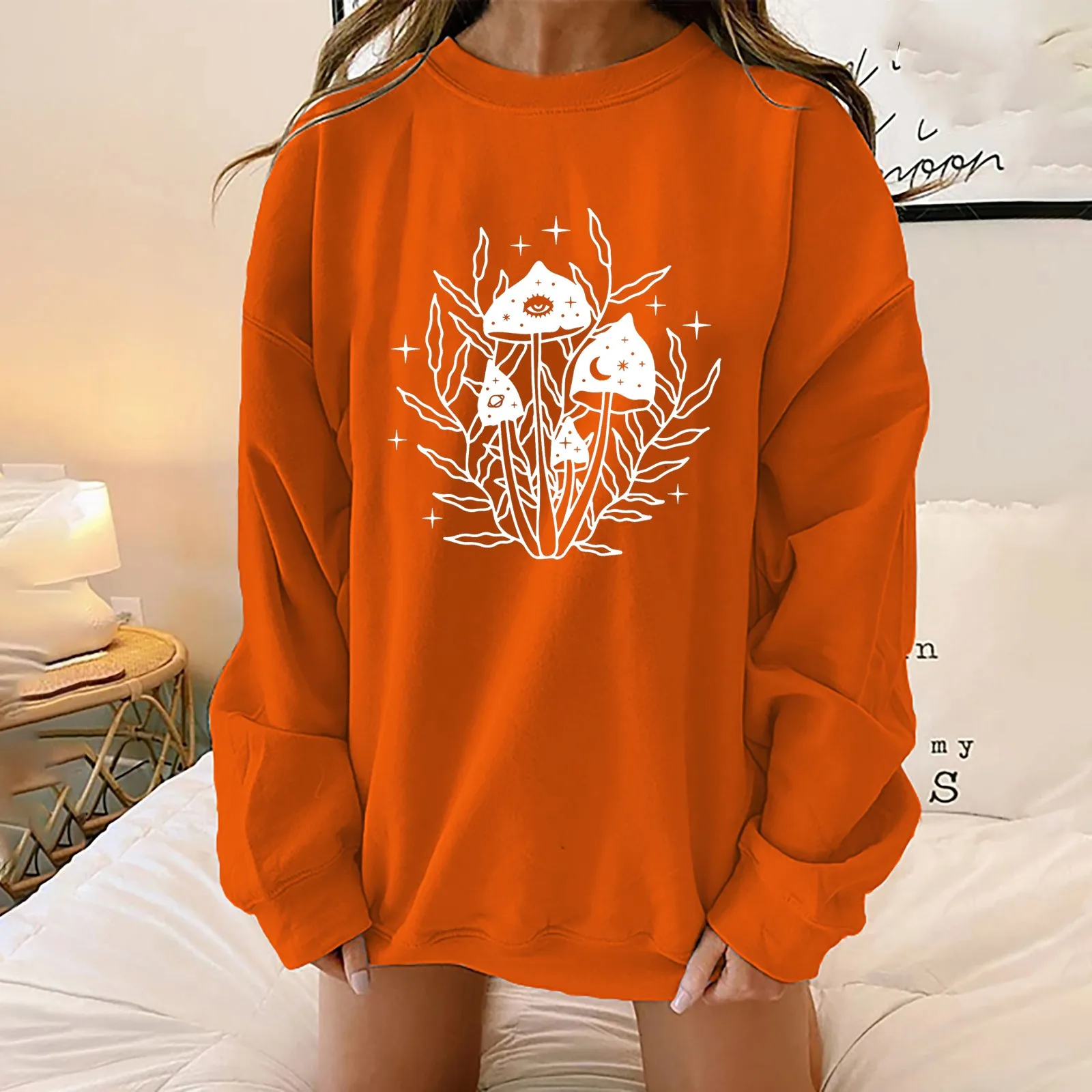 

Long Sweatshirts Loose Pullover Neck Women's Top Sleeve Printed Round Cute Women's Hoodies & Sweatshirts Thin Sweatshirt Women