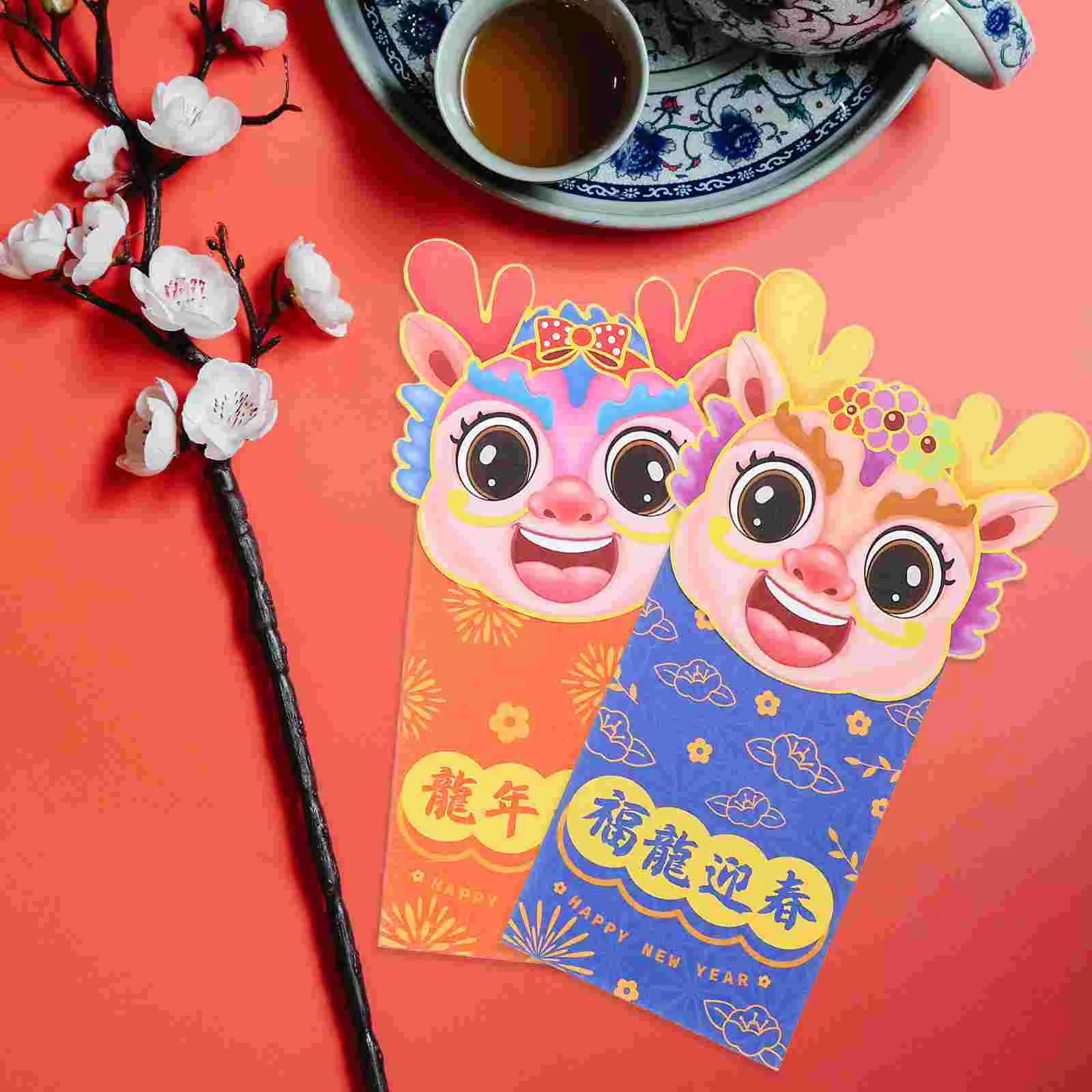 

12 шт. креативные красные конверты в китайском стиле с драконом изысканные бумажные кармашки для денег с мультяшным рисунком (смешанный стиль)