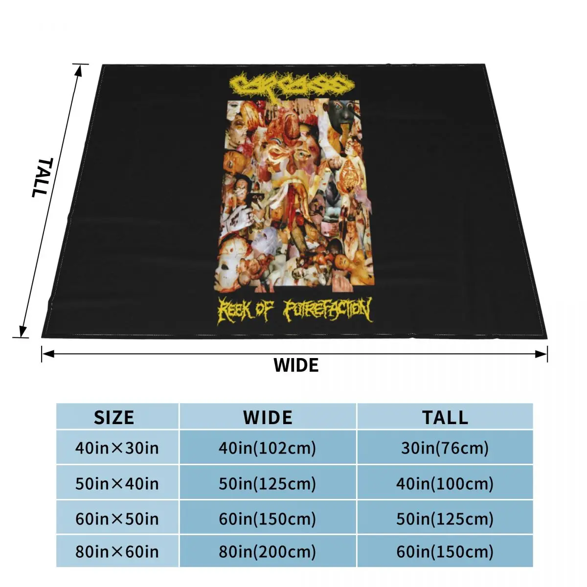 Черное одеяло Carcass Reek Of Putrefaction большой размер 100 хлопковое брендовое Yazbek