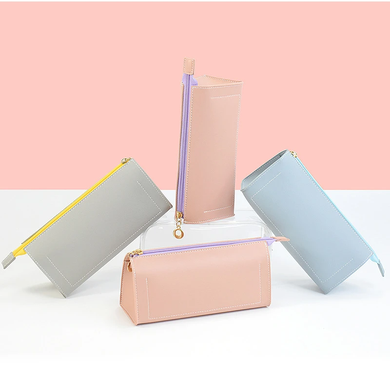 

Portable Large Capacity Pencil Bag Student Stationery Holder Box Long Pen Case PU Leather Cosmetic Bags School Supplies