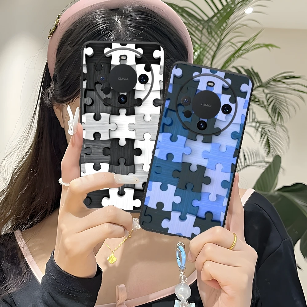 Puzzle Pretty Fashion Mobile Cell Phone Case for Huawei Mate 60 50 40 30 20 10 Pro Plus Lite E 5G Black Soft Cover Shell