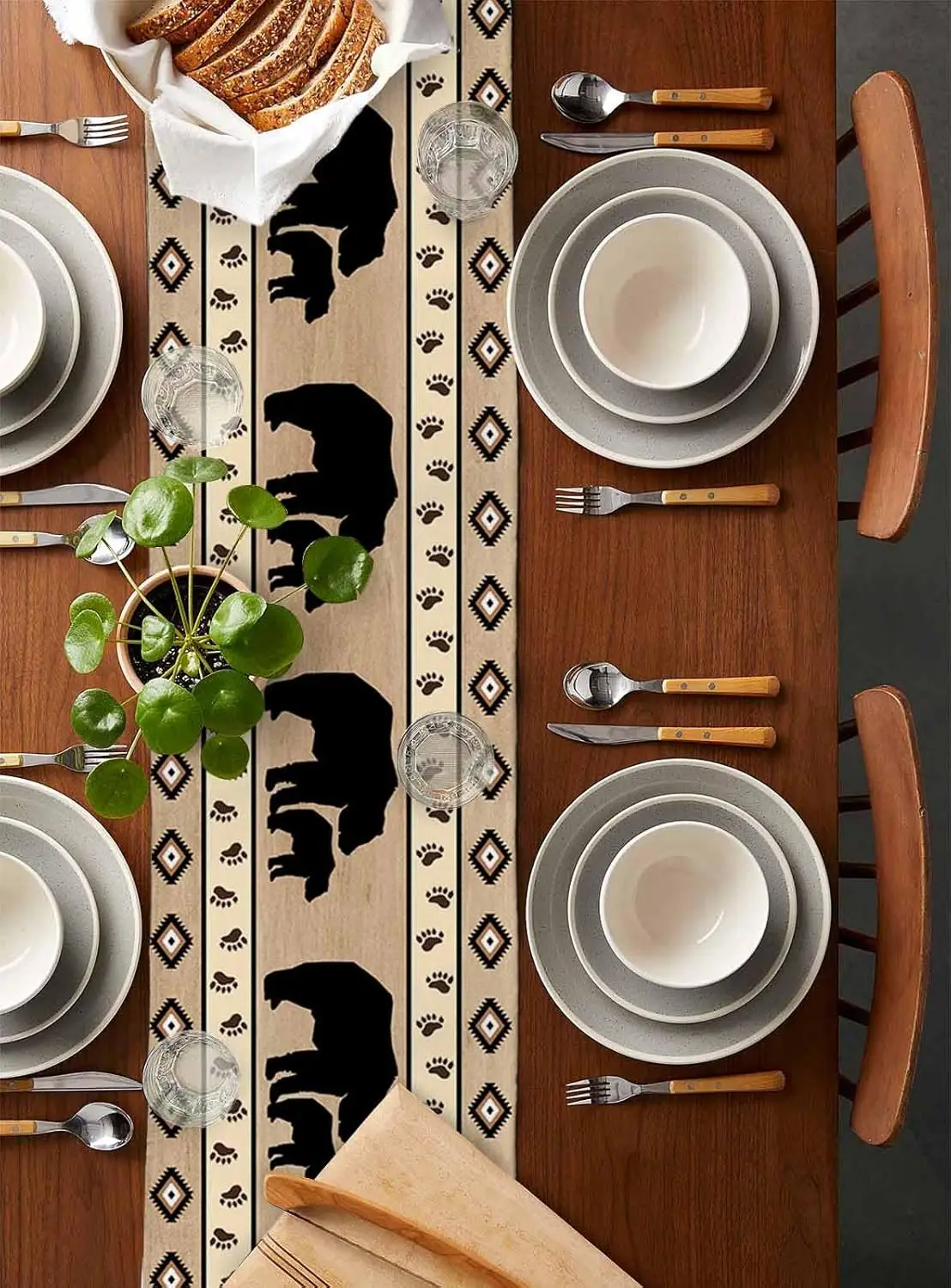 Boho niedźwiedź łapa lniany bieżnik na stół komoda szaliki południowy zachodni geometryczny kuchnia jadalnia dekoracje świąteczne