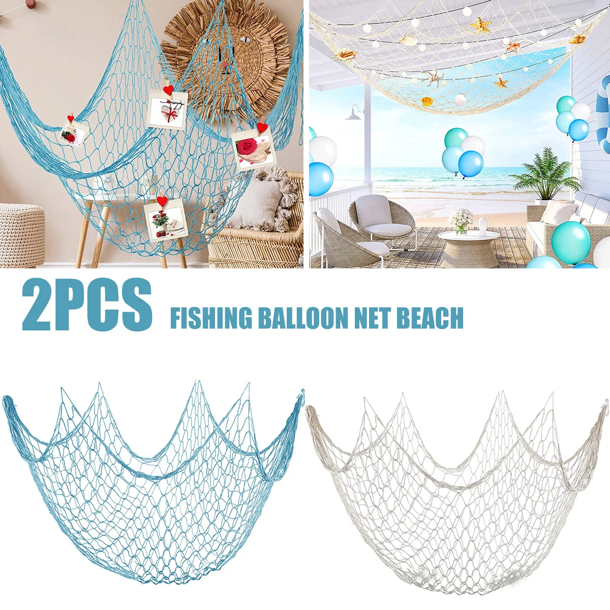 

2 Pcs Fish Netting Decoration Beige Nautical Fish Net Cotton Decorative Fishing Net Ocean Themed Wall Hangings Fishnet Fish