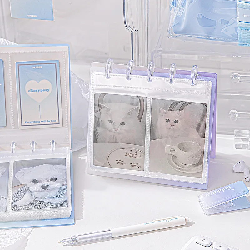 

Clear Acrylic Mushroom Ring Photocard Binder 2Grid 120pocket Card Collect Book 3inch Photo Loose Leaf Album