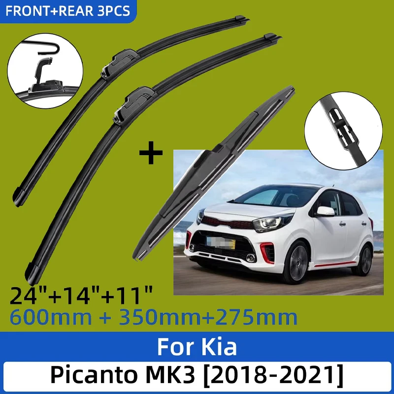 

3 шт. для Kia Picanto MK3 2018-2021 24 "+ 14" + 11 "передние и задние щетки стеклоочистителя лобовое стекло резак 2018 2019 2020 2021