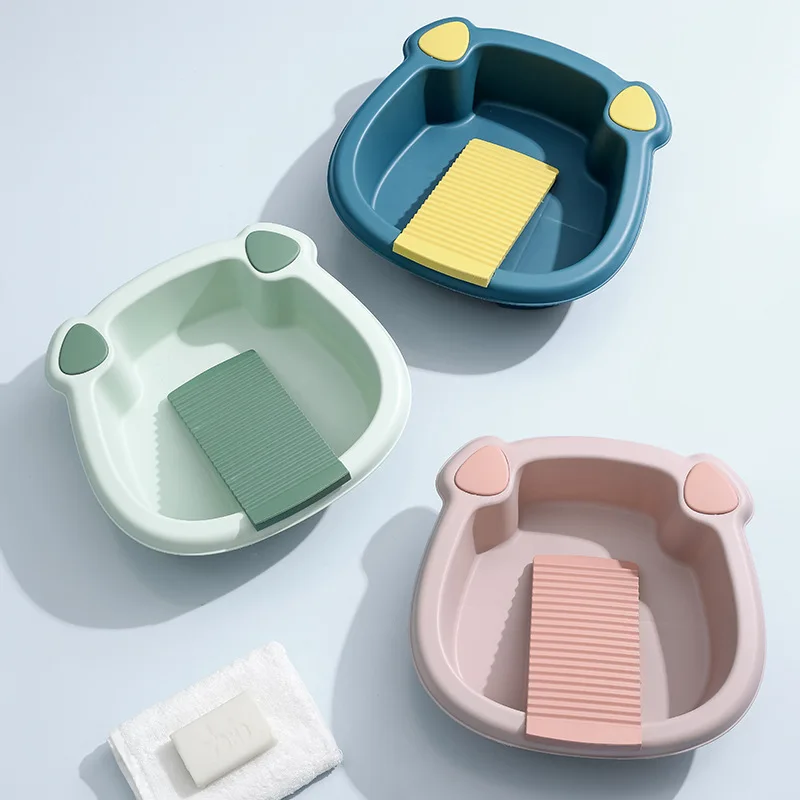 

Children's Portable Washbasin with Washboard Washbasin Small Size Thick and Portable Washtub with Washboard Washbasin