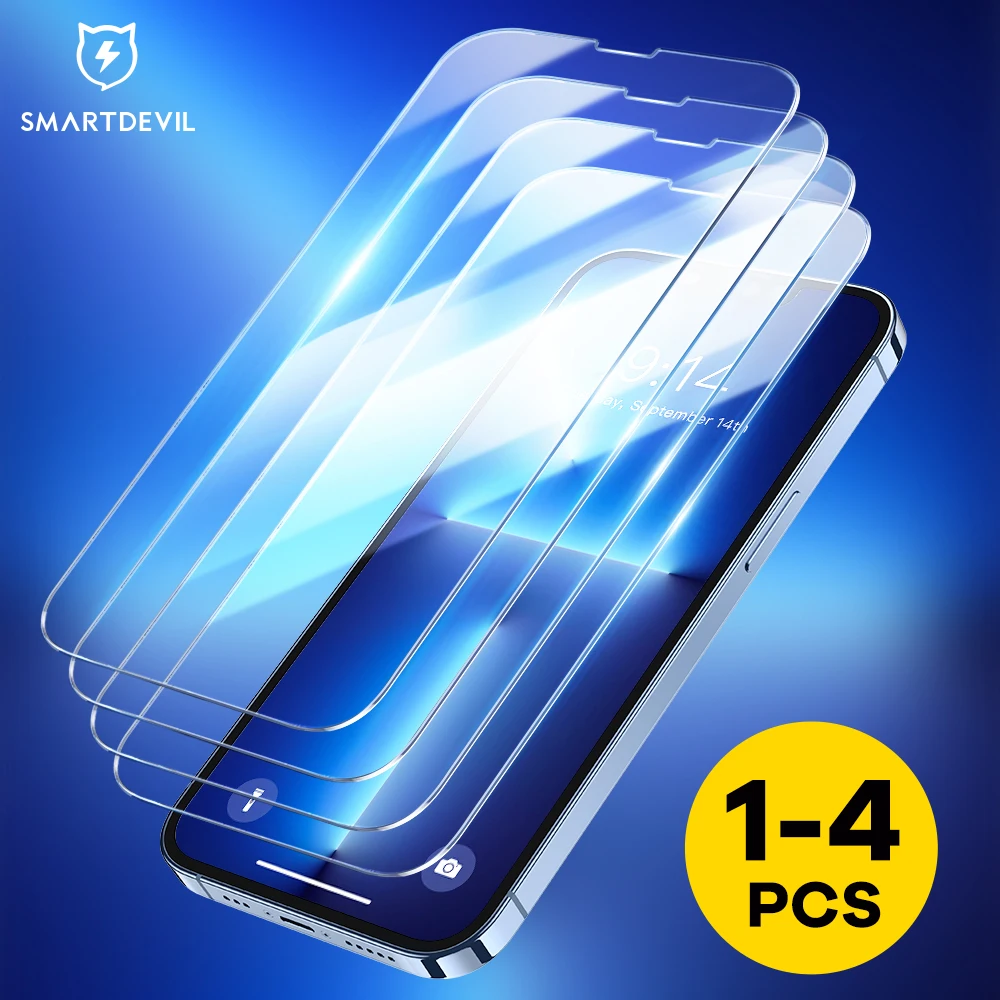 4 Pcs Протектор экрана SmartDevil для iPhone 13 11 12 Pro Max mini закаленное стекло X XS XR HD