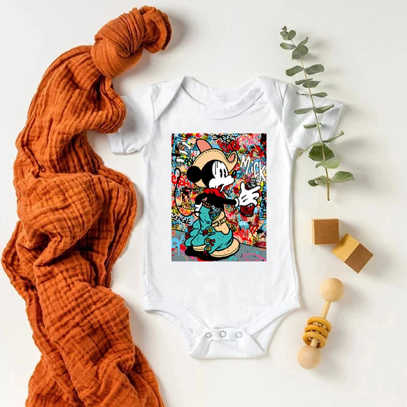 

Disney Newborn Toddler Summer Rompers Mickey Mouse Painting Cotton Infant Short Sleeve Jumpsuit Cartoon Baby Boys Girls Clothes