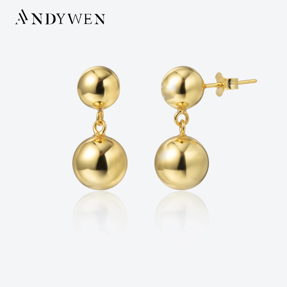 

ANDYWEN 925 Sterling Silver Gold 8mm 10mm Ball Hollow Drop Earring Pendiente Clips Luxury Fine Jewelry 2022 Women Wedding Jewels