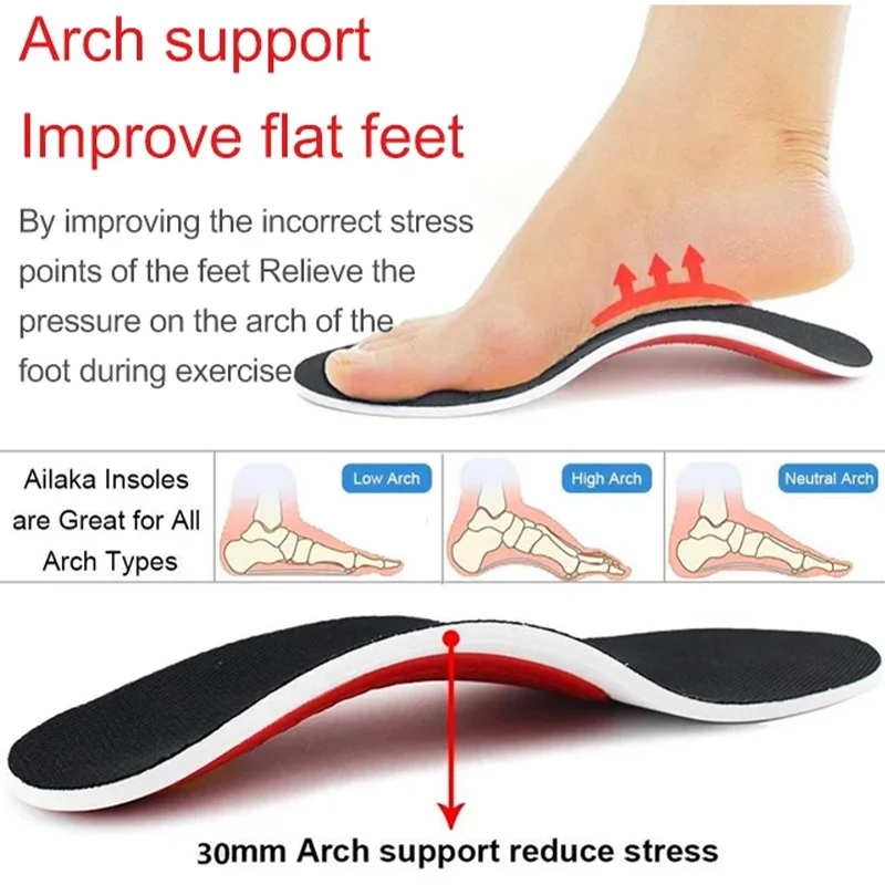 

3 pairs Foot Arch Support Sports Shock-Absorbing Insoles Red EVA flat foot orthopedic pad sports insole pressure shock