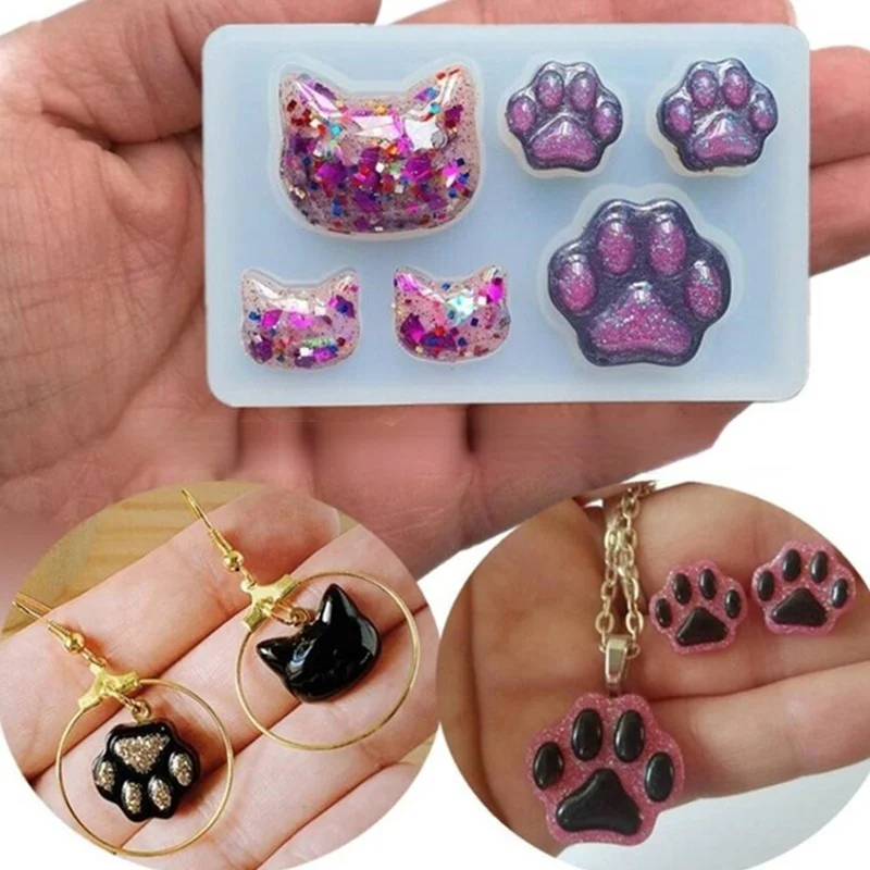 

Small Cat Claw Crystal Epoxy Resin DIY Silicone Mold Cat Face Cat Claw Keychain Jewelry Pendant Mold