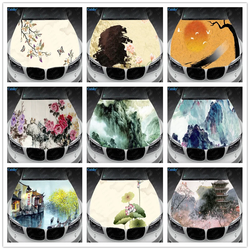 

Chinese Ink Painting Design Car Decal Car Hood Wrap Decal Vinyl Sticker Full Color Graphic Car Hood Wrap Decal Vinyl Stickers