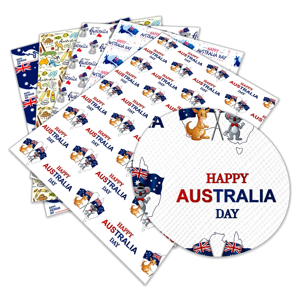 

The Latest Australia Day Animal Theme Printed Cross Grain Faux Leather for DIY Women Sewing Material 22*30cm