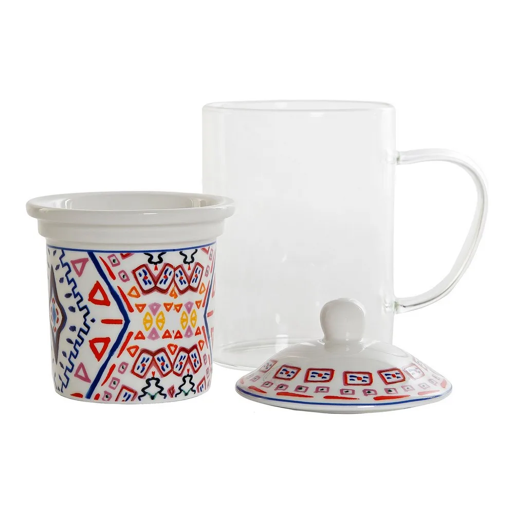 Cup with Tea Filter DKD Home Decor Ethnic White Crystal Porcelain (300 ml) (2 pcs) | Мать и ребенок