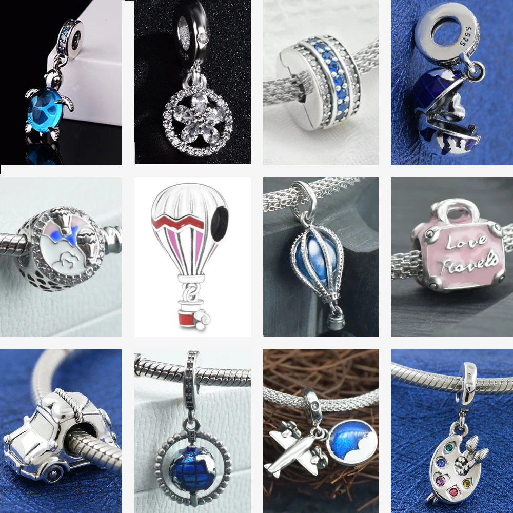 

Original 925 Sterling Silver Beads Blue Feather Sparkling Start Zircon Dangle Fit Original Pandora Bracelets Women Jewelry Gift
