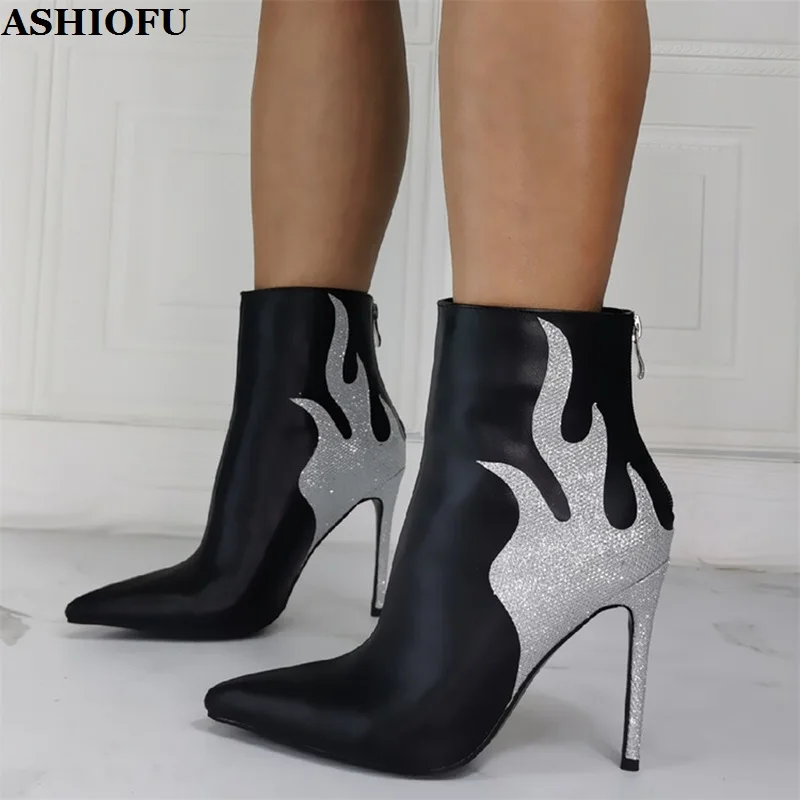 

ASHIOFU New Hot Factory Sales Handmade Women's High Heels Boots Fire-Designed Pointed-toe Ankle Booty Evening Prom Fashion Shoes