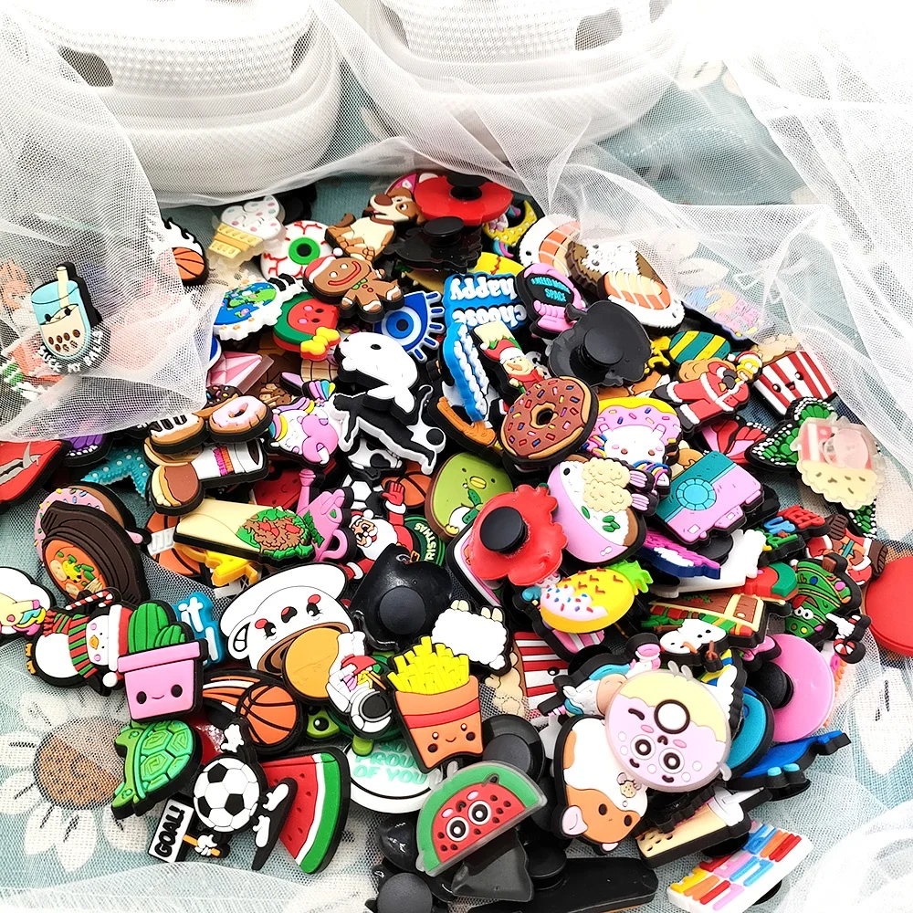 10-300PCS Cute jibz Wholesale Random Cartoon Shoe Charms Decrations For Croc Charms Buckle Kids X-mas Gifts Shoe Accessories