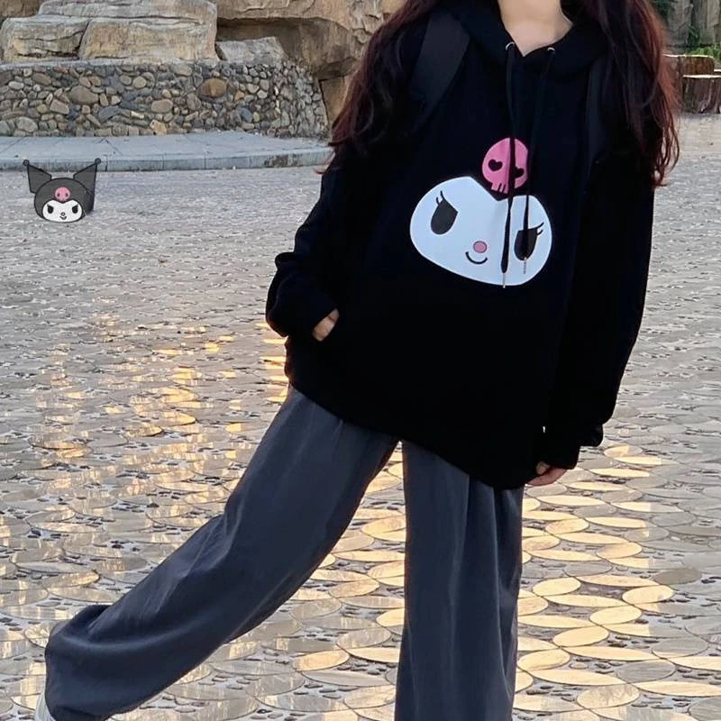 

Sanrio Autumn and Winter Thickened Velvet Sweater Female Soft Girl Cute Cartoon Kulomi Loose Tops Girls Gifts
