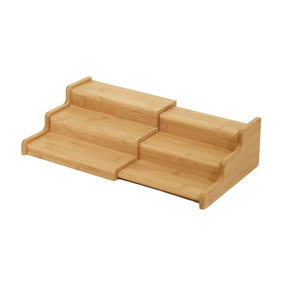 

3 Tier Home Expandable Organizer For Jars Display Kitchen Cabinet Pantry Bathroom Storage Holder 8.75-15 Inch Bamboo Rack