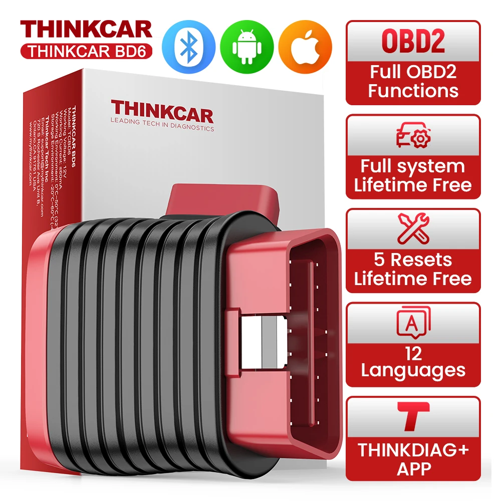 

Бесплатное пожизненное обновление THINKCAR BD6 obd2 Сканер Bluetooth, инструмент для диагностики всех систем 5, сброс для 120 автомобильных брендов iOS и Android