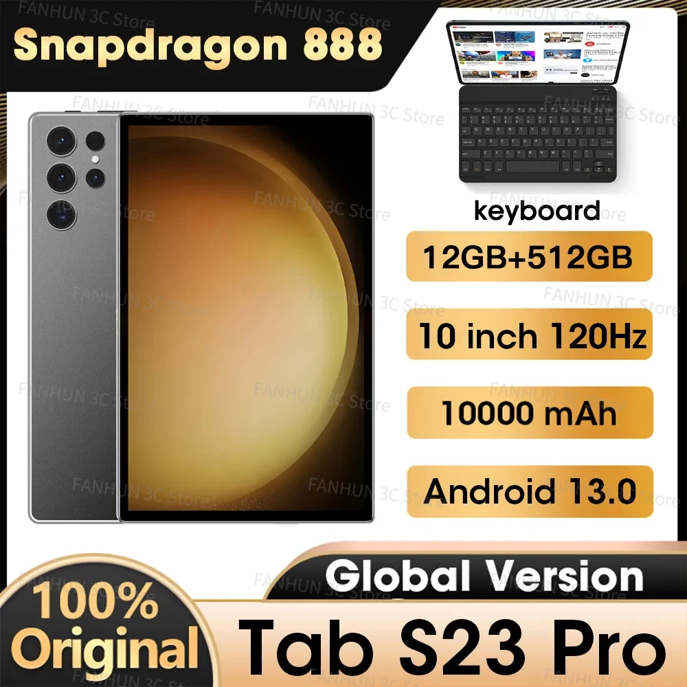 

Global Version Tab S23 Pro Tablet 10 Inch Snapdragon 888 Tablete Android 13 12GB 512GB Google Play WiFi 5G Dual SIM Tablets PC