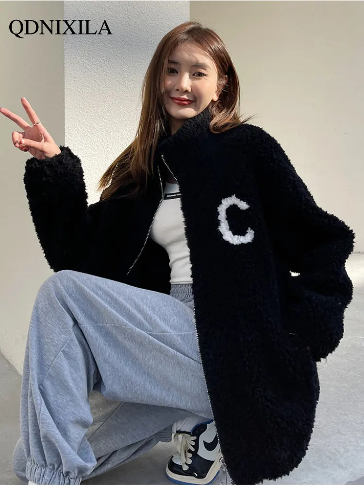 2022 Korean Version of Fashionable Young and Trendy Loose Leather Women's Fur Coat Medium Long Sheep Sheared Grain Real Fur Coat