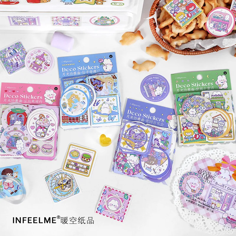 

40pcs/lot Kawaii Stationery Stickers Moonlight Concerto book Diary Planner Junk Journal Decorative Mobile Stickers